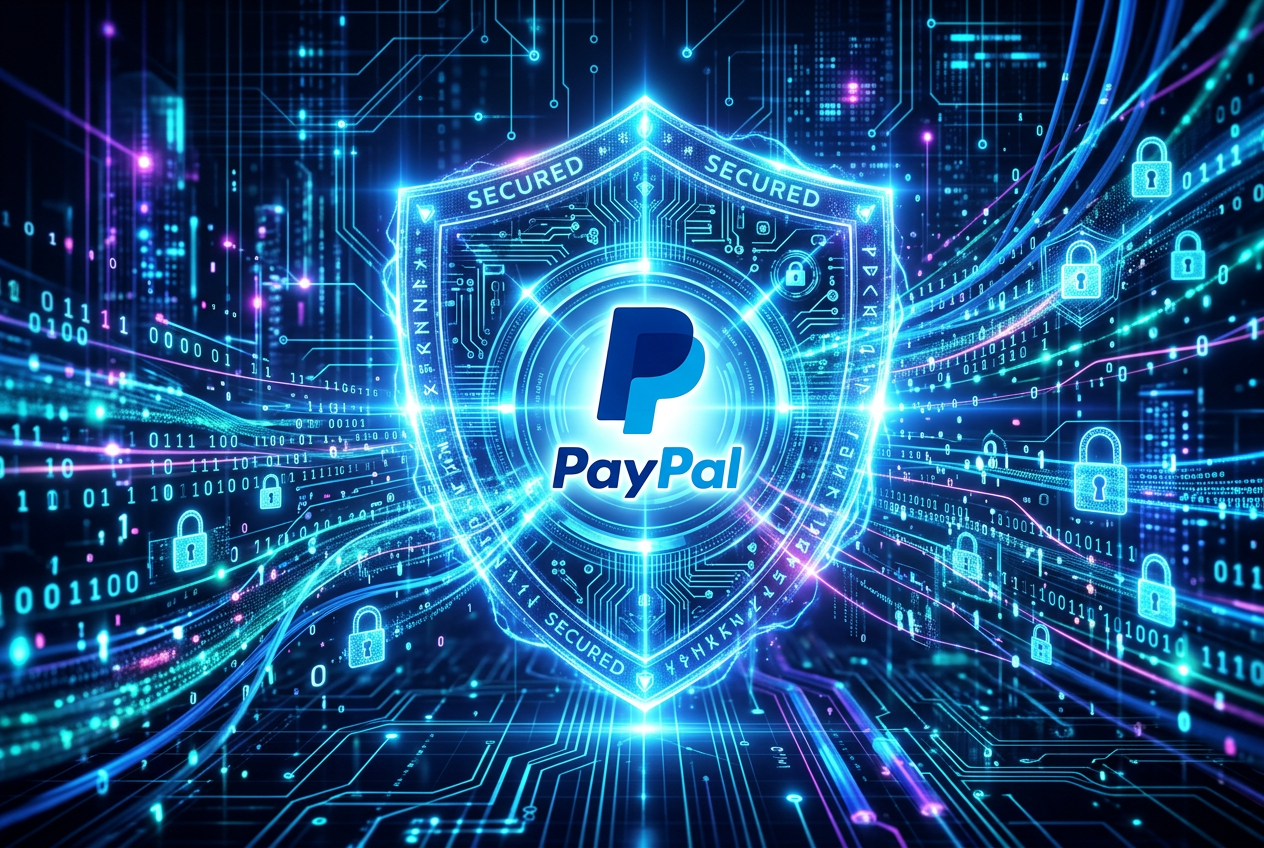 Grafika przedstawiająca bezpieczne szyfrowanie i logo PayPal w kontekście iGaming