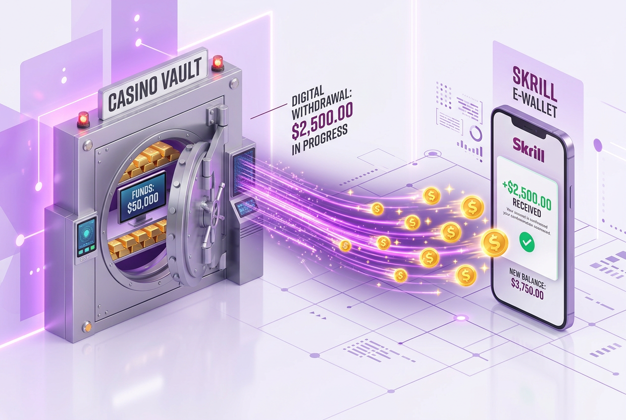 Infographic showing fast money withdrawal from online casino to Skrill wallet
